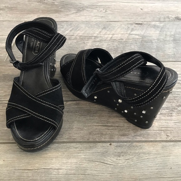 Coach Shoes - Coach | Black Wedge Suede Rhinestone Sandals